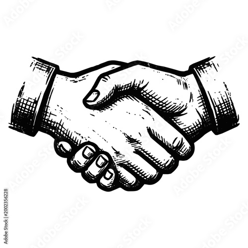 Vintage sketch illustration of a firm handshake, symbolizing partnership, agreement, and successful collaboration for business