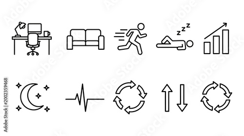 Set of Lifestyle and Business Outline Icons for Web and Mobile App UI