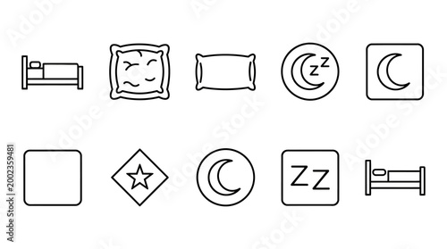 Sleep and Bedtime Linear Icon Set for Mobile Applications and Web Design
