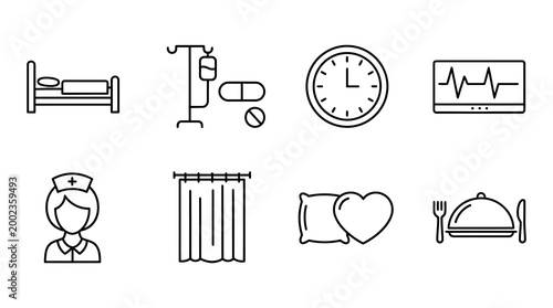 Set of Medical and Hospital Care Thin Line Vector Icons