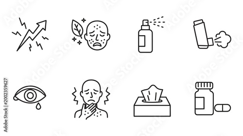 Set of Medical and Allergy Symptoms Line Icons for Healthcare Design