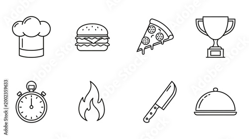 Set of Professional Cooking and Restaurant Service Line Icons