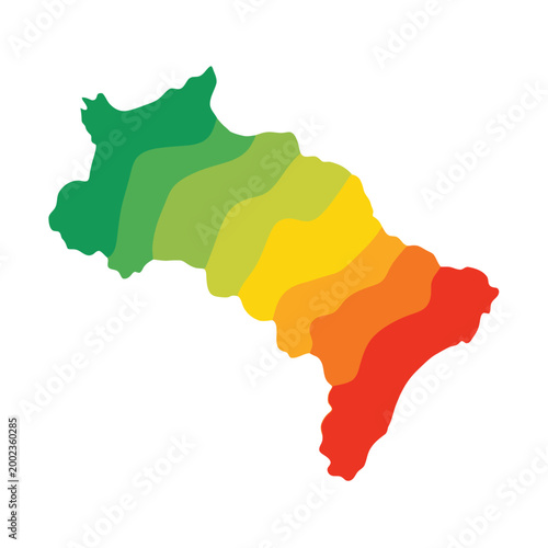 Colorful abstract map of a region in South America with a gradient of green to red, symbolizing diversity and transition