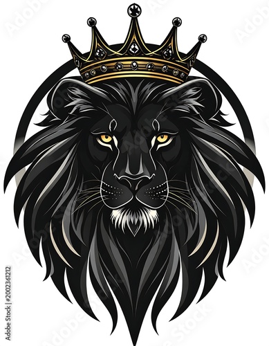 Regal black lion head with golden crown