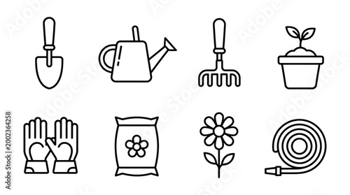 flat design gardening tools and plants set for home gardening and agriculture concept