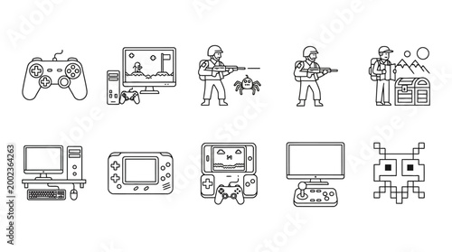 flat design gaming and technology icons set with devices and controllers vector illustration