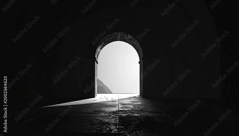 Fototapeta premium Archway Silhouette with Dramatic Light Beam.