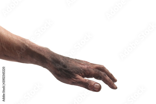 Quadro su tela Dirty hand from black coal dust isolated on white background, clipping path, des
