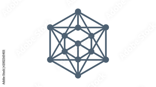 Minimalist vector icon of a blockchain cube with nodes, flat design, white background