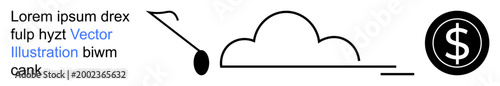 Financial growth, cloud technology, banking, digital economy, investment, remote access. Graphic with a cloud, a dollar symbol and abstract elements. Financial growth and cloud technology concept