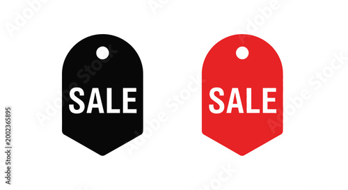 sale tag icons black and red isolated on white
