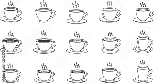 Vector Cups of coffee or tea collection , Coffee cup , Cup coffe with steam , Coffee cup icon set in outline style