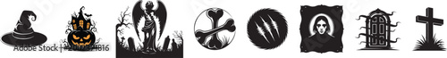 Halloween Silhouette Vector Icon Set – Spooky Black Shape Collection 
