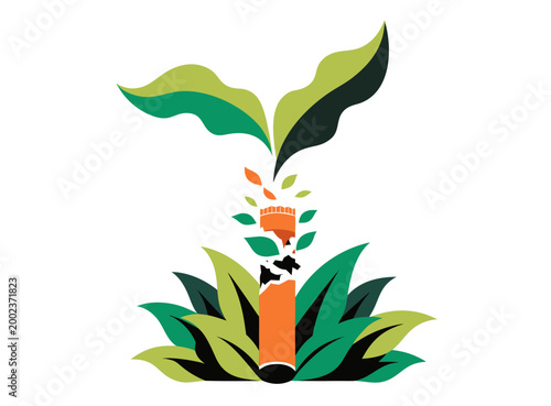 Cigarette transforming into green leaves and fresh plants, symbolizing environmental change and sustainability, with vibrant green foliage. Breaking habit and choosing a healthy lifestyle