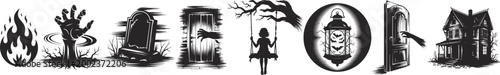 Halloween Silhouette Vector Icon Set – Spooky Black Shape Collection 