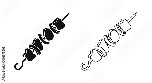 Tableau sur toile shish kebab silhouette two views on white background