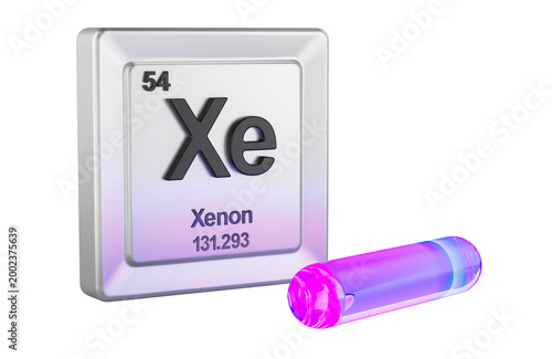 Photos Xenon element tile periodic table with xenon in glowing tube, 3d rendering