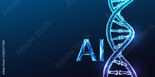 Artificial intelligence and DNA helix, biotech crossover digital science innovation concept vector