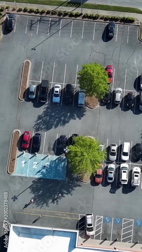 Vertical Time Lapse Aerial Grocery Store Parking Lot Busy Traffic