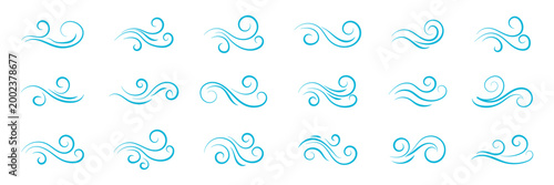Abstract blue wave logo icons set with flowing water shapes for modern branding design
