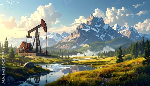 Mountain oil rig landscape