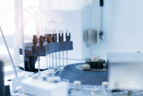 Slika na platnu Automated clinical analyzer instrument closeup for laboratory testing and diagno