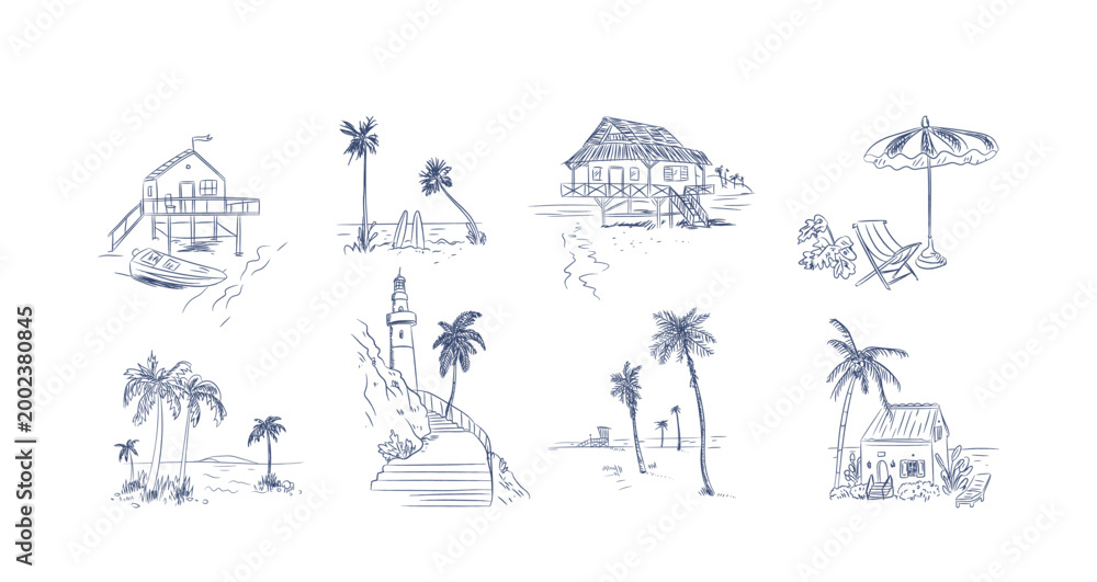 Obraz premium Coast Scenes Collection Sketch Set