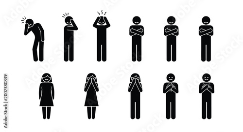 Stick figure icons representing various human emotions including sadness and stress in a simple collection