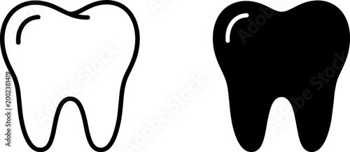 tooth icon in outline and solid dental healthcare style on transparent background