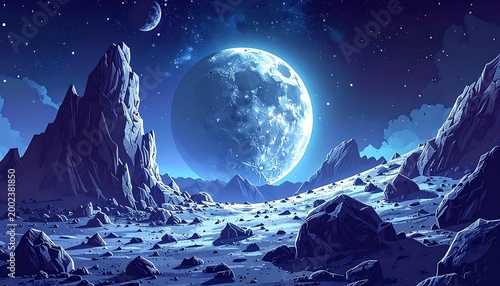 Lunar landscape at night
