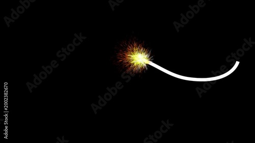 Wavy white fuse line burning with bright sparks on black background. Motion graphic representing deadline, ignition, or energy trail.