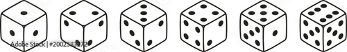 numbered dice cube set showing different sides and values on transparent background