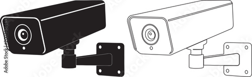 CCTV Security Camera Icon Set – Surveillance Monitoring Line Art Vector Black and White 