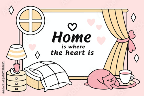 nightstand relaxation warm interior heart graphic cat sleepy light, mothers day