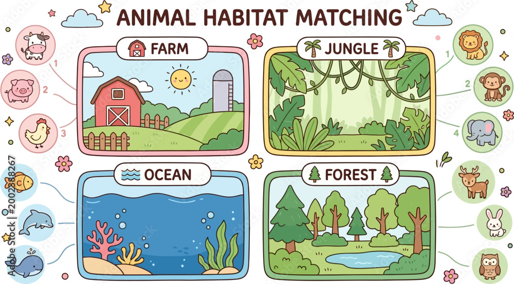 Fototapeta premium Animal learning worksheet bundle
