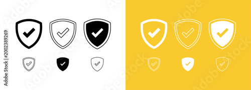 Check mark badge set black and gold icons for verification and approval