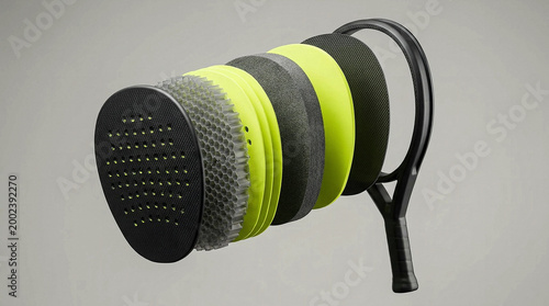 Exploded View of Carbon Fiber Padel Racket Showing Internal Structure and Technology