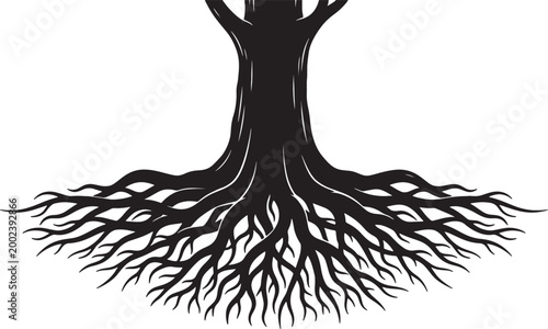 Foto Black silhouette of tree roots spread underground isolated on transparent background detailed organic illustration for environmental conservation design projects