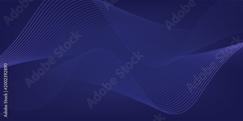 Abstract background, dynamic wavy lines in dark blue background, suitable for presentations, banners, posters, brochures and advertising flyers.