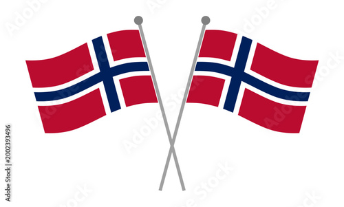 Tableau sur toile Crossed Norway flags waving on pole patriotic vector illustration isolated on transparent background