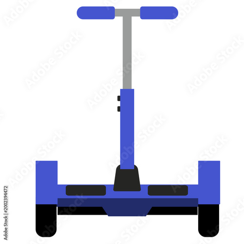 Blue hoverboard with handlebar, self-balancing personal transportation, electric ride device, vector illustration icon.