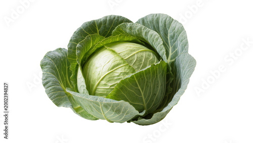 Konstfotografi Isolated fresh green cabbage head with outer leaves, healthy organic whole veget