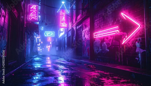 Neon night alleyway