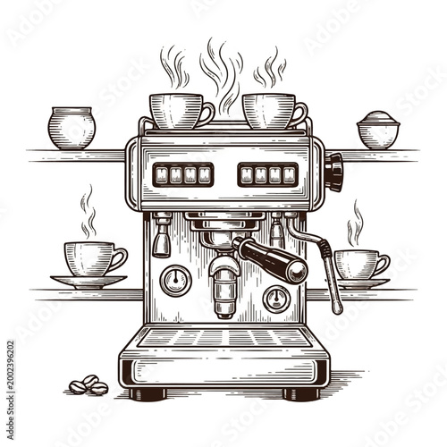 Coffee Machine With Cups On Top.