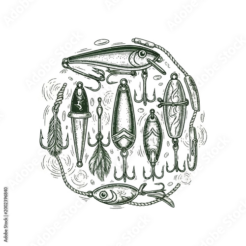 Fishing Lures and Hooks Collection.