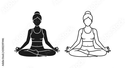 Woman sitting in yoga lotus pose set