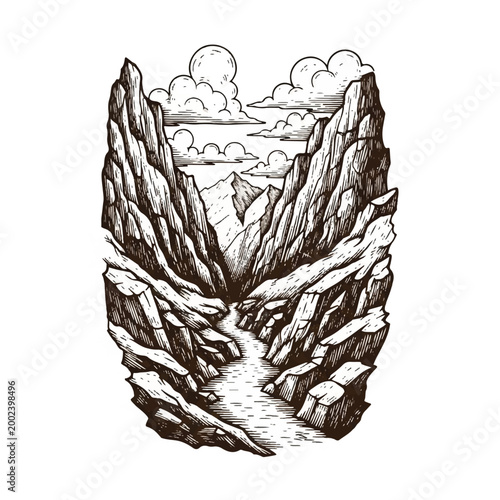 Mountain range with steep cliffs.