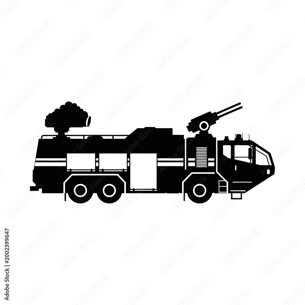 Obraz premium Sleek futuristic autonomous fire truck silhouette, a high-tech modern emergency response vehicle design symbolizing advanced automated rescue operations