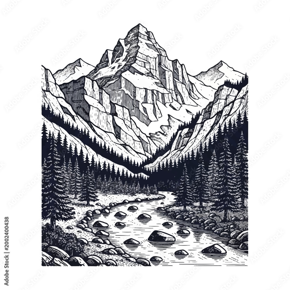 Obraz premium Snowy Mountain Peak Landscape View High.