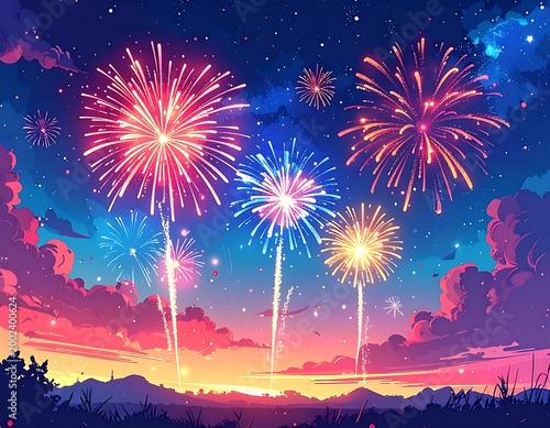 Night sky fireworks